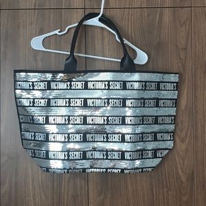 Victoria's Secret Silver Sequin Black Tote Bag